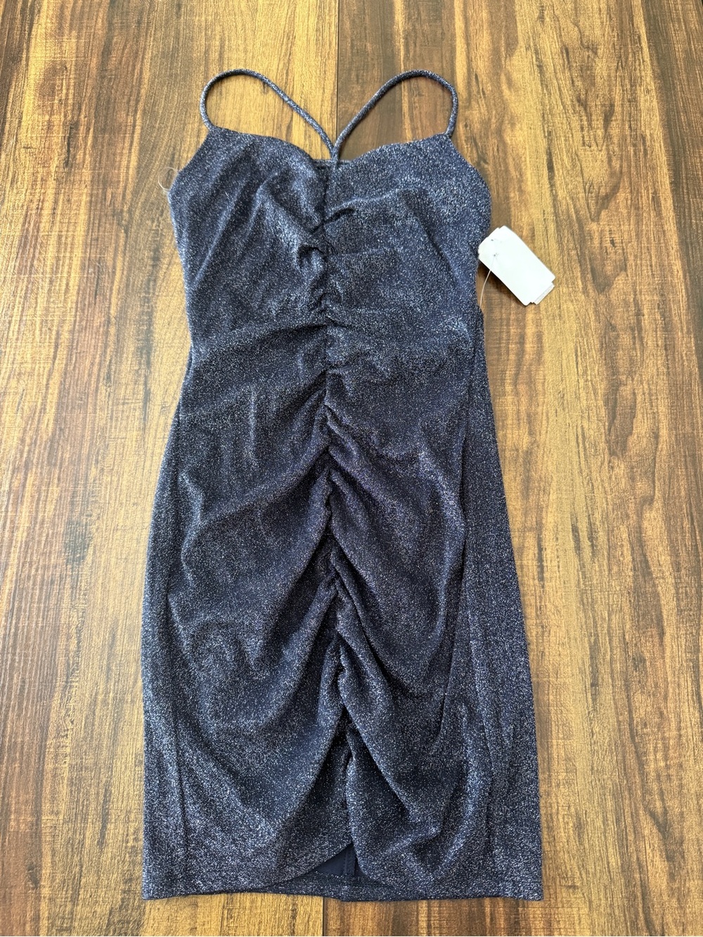 Sparkle Ruched Slip Dress in Metallic Black